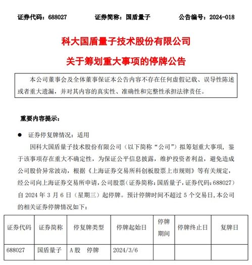 籌劃重大事項，科大國盾量子發(fā)布停牌公告，引領量子計算技術服務新篇章